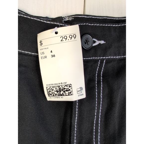 Divided Jeans Womens 4 Black Wide Leg Cargo Pants High Rise Contrast Stitch Y2K - Picture 4 of 12